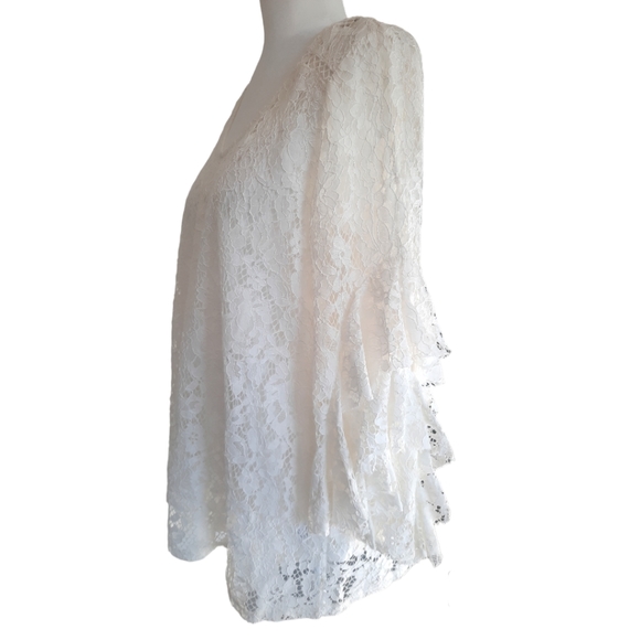 Fever lacey overlay top with ruffled arms size large - Picture 5 of 16